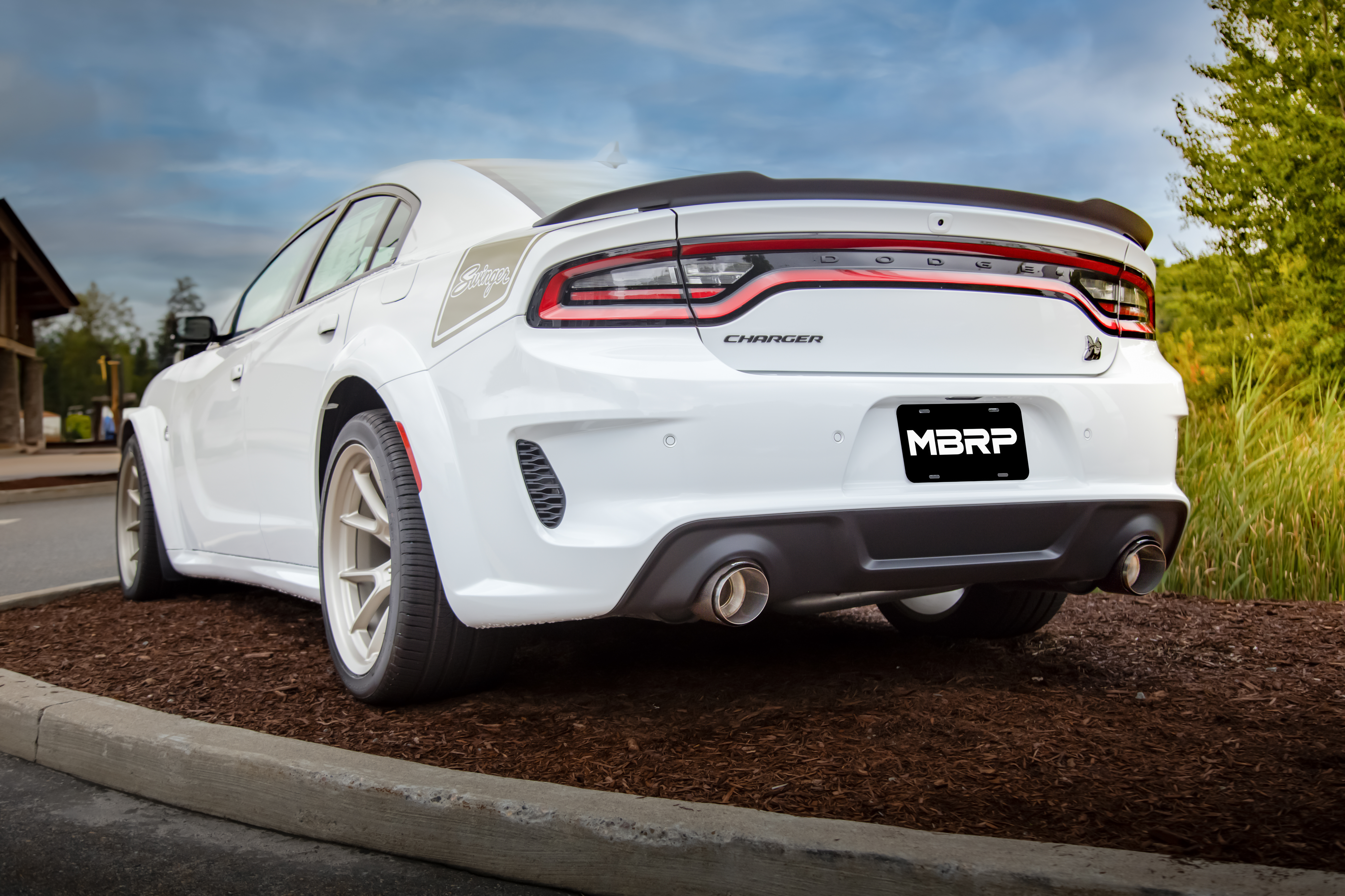 MBRP Exhaust 5in. OD, SEC 70 Inlet, 7.7in. In Length, Dual Wall, Angle Cut, CF Tip Pairs.